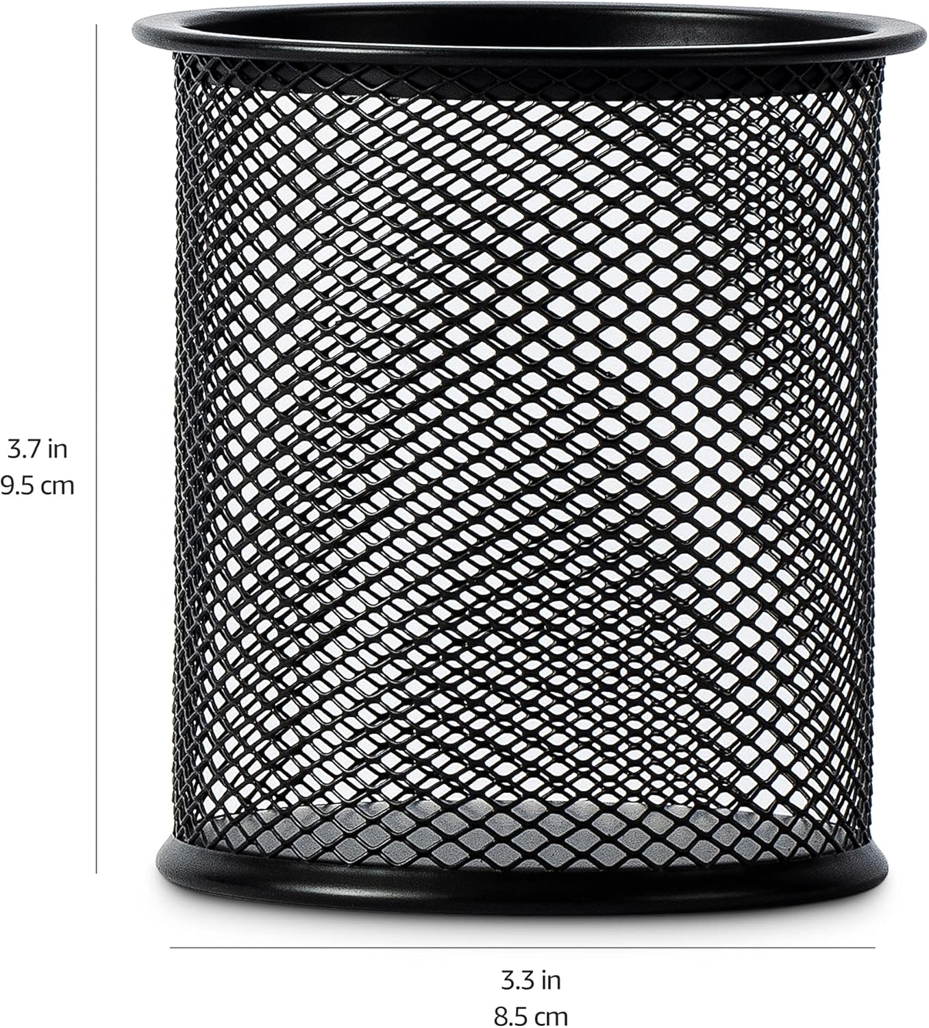 Amazon Basics Wire Mesh Pen Holder, Pencil Cup Desk Organizer for Stationery, Scissors, Office Caddy Storage, 3.7" x 3.3", Black