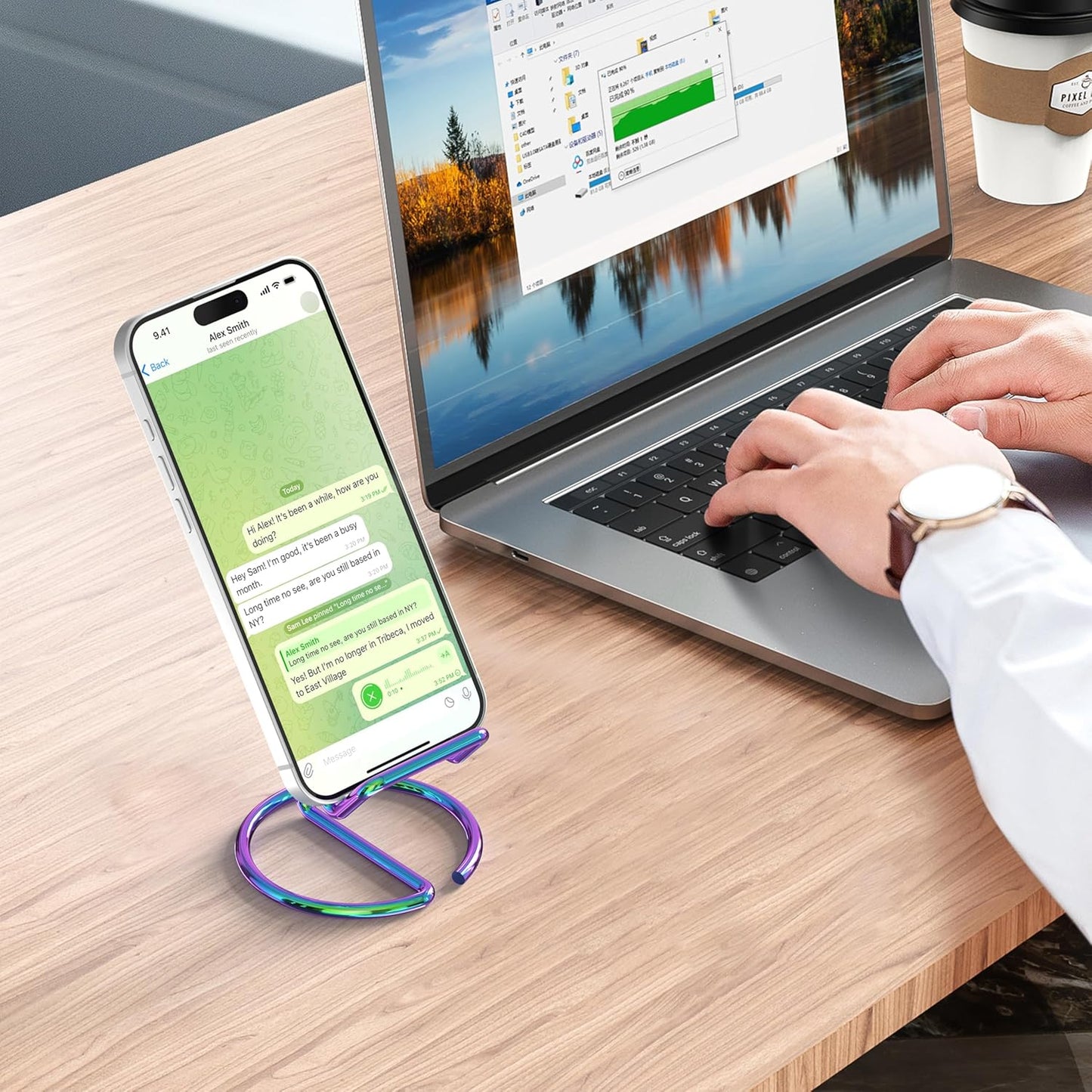 Metal Cell Phone Stand for Desk, Cute One-Piece Phone Holder, Stable Desktop Display Dock for iPhone, iPad, Samsung, Tablets & All Mobile Phones, Gold