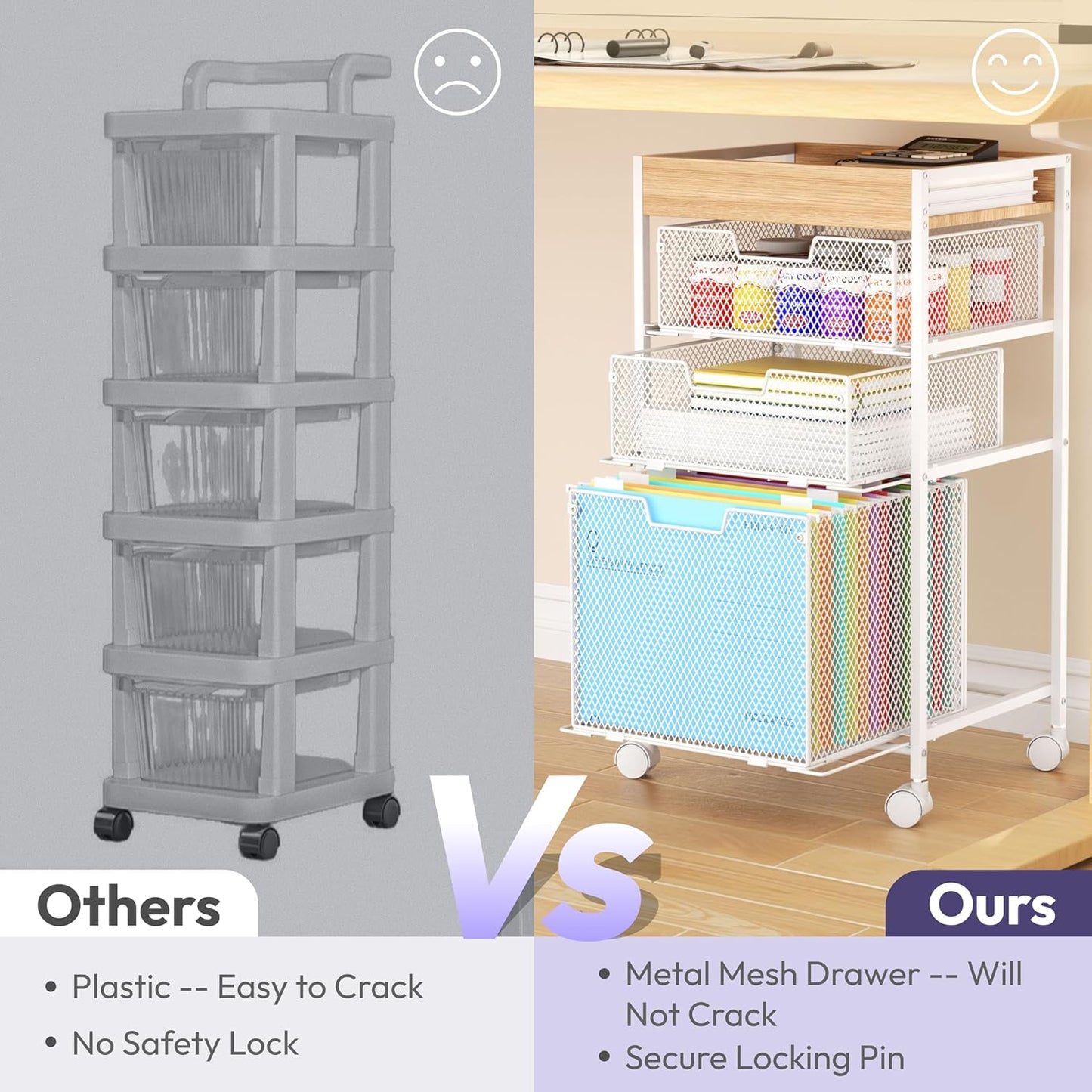 SWTYMIKI Rolling File Cart with Drawers - 4 Tier Under Desk Storage Craft Rolling Organizer Cart - Office Storage &Organization, Mobile Metal Filing Cabinet for Office and Home Espresso