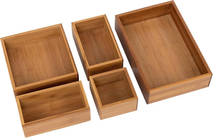 Seville Classics Bamboo Premium Organizer Storage Bins for Kitchen Silverware, Pantry, Closet, Office Desk, Pens, Utensils, Makeup, K Cup, Bamboo, Bag Holder Bin Set (4 Piece)