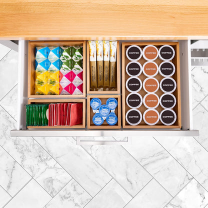 Seville Classics Bamboo Premium Organizer Storage Bins for Kitchen Silverware, Pantry, Closet, Office Desk, Pens, Utensils, Makeup, K Cup, Bamboo, Bag Holder Bin Set (4 Piece)