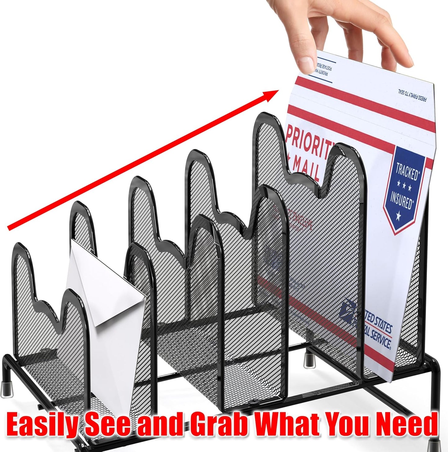 Simple Houseware Desk 5 Sections Step File Sorter Organizer, Black