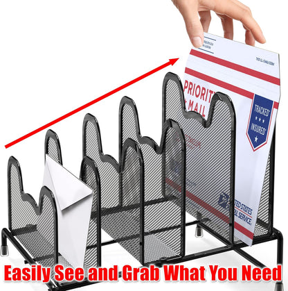 Simple Houseware Desk 5 Sections Step File Sorter Organizer, Black