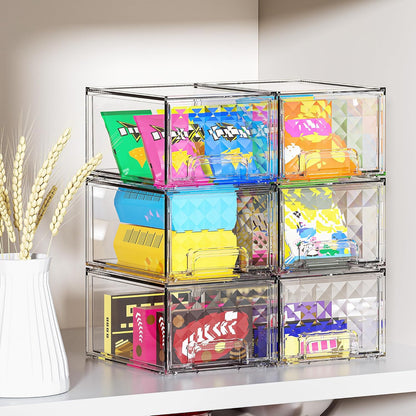 Delamu 6 Pack Stackable Storage Drawers, Makeup Skincare Holder Vanity Storage Organizer, Plastic Drawers For Vanity Desk, Undersink, Kitchen Cabinet, Pantry, Clear, Ideal Christmas Gifts for Girls