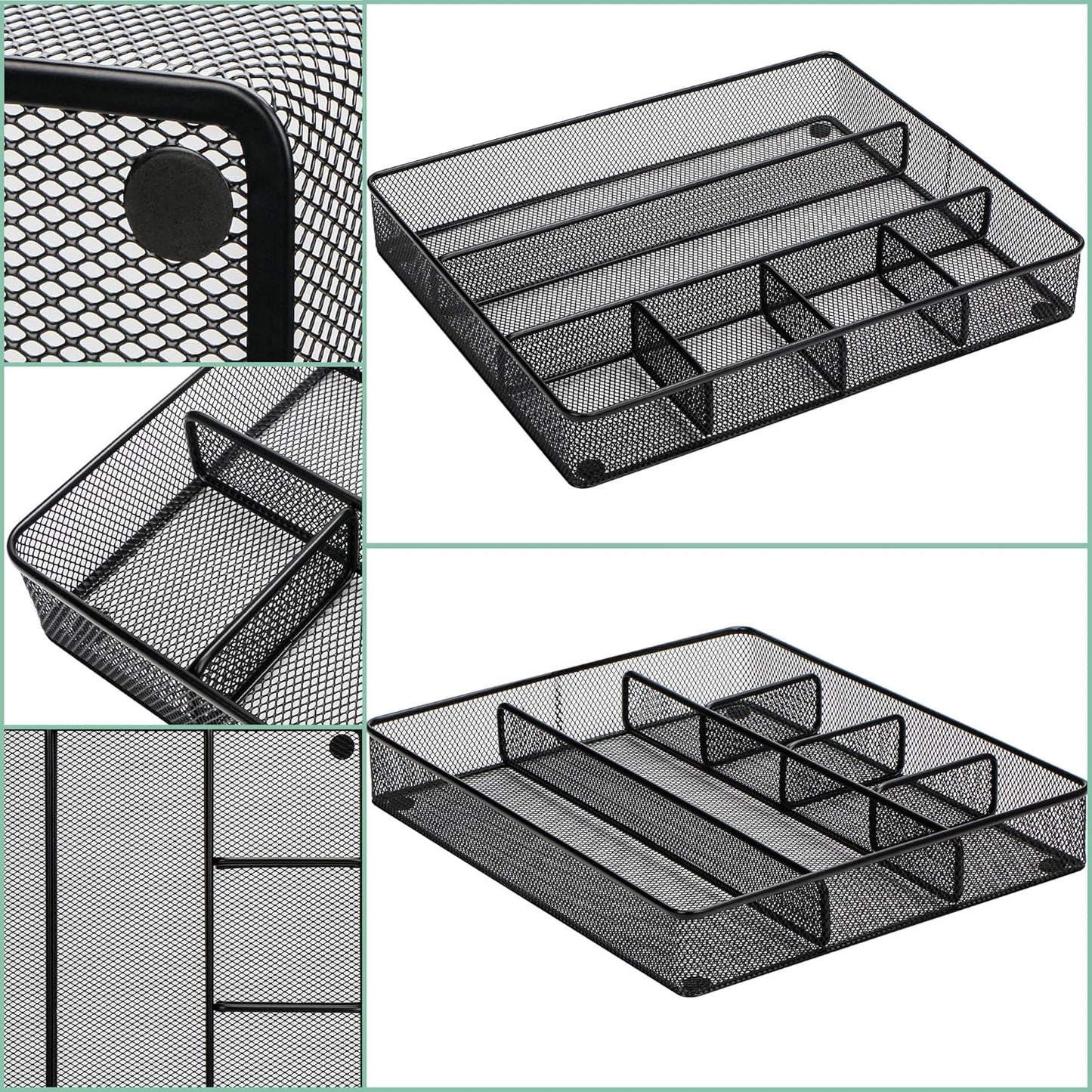 Annova Desk Drawer Organizer Tray for Office Organization - Metal Mesh - Storage Tray with Dividers for Pens, Desktop Accessories, Bathroom, Kitchen, Makeup and Office Supplies (Small, Gold)