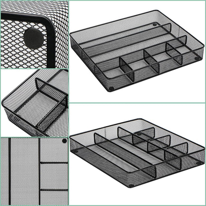 Annova Desk Drawer Organizer Tray for Office Organization - Metal Mesh - Storage Tray with Dividers for Pens, Desktop Accessories, Bathroom, Kitchen, Makeup and Office Supplies (Small, Gold)