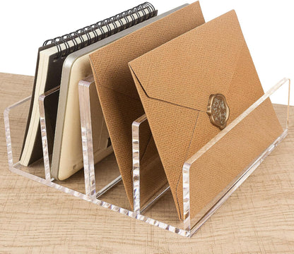 Acrylic Mail Organizer File Sorters for Desk,3-Section Laddered Desktop Vertical Letter Holder,Desk Organizer Workspace Organizer