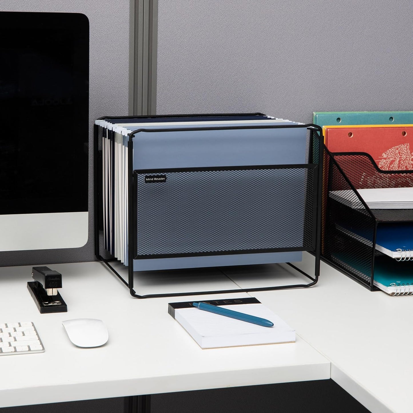 Mind Reader Hanging File Folder Organizer, Desktop Organizer, Storage, Office, Metal Mesh, Silver