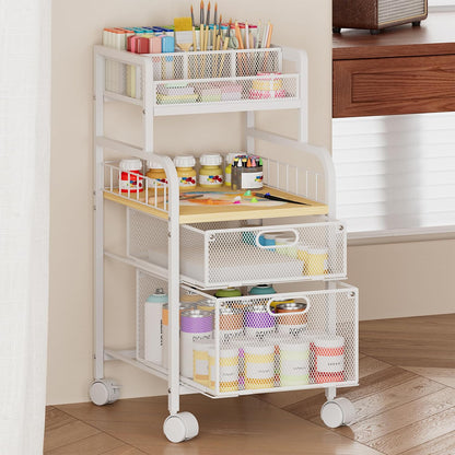 SWTYMIKI Rolling Cart with Drawers - Metal Utility Cart with Wood Shelf, DIY Divider and Locking Wheels, Craft & Art Cart Organizer for Under Desk Storage for Home Office Studio, Espresso