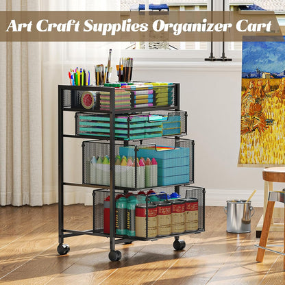 Rolling Utility Cart with 3 Drawers, Craft Organizer and Storage with DIY Divider, Lockable Wheels, Multi-Functional Storage for Art Supplies, Store for Brushes & Paints & Small Parts(Patent Pending)