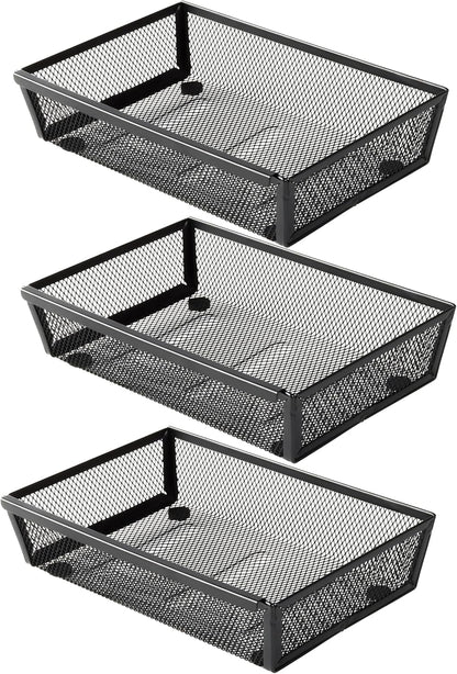 Mesh Tray Silverware Drawer Organizer, Utensil Cutlery Tray Office Supplies with Interlocking Arm Drawer Dividers Organizer for Flatware, Knives,Home,Office, School,Bedroom 12X6'' Black