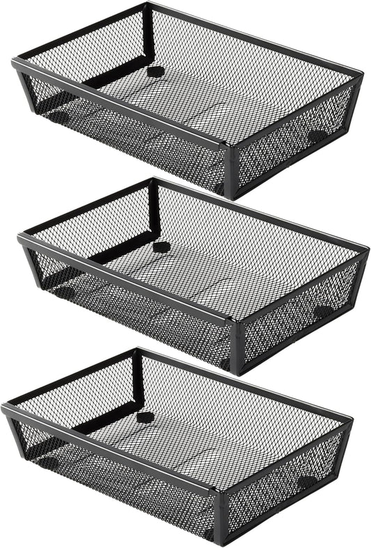 Mesh Tray Silverware Drawer Organizer, Utensil Cutlery Tray Office Supplies with Interlocking Arm Drawer Dividers Organizer for Flatware, Knives,Home,Office, School,Bedroom 12X6'' Black