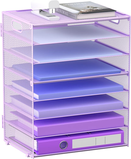 8 Tier Paper Letter Tray Organizer with Handles, Mesh Desk File Holder Storage Organization for Home School Classroom & Office (Black)