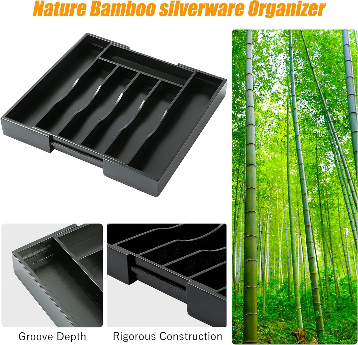 Kitchen Silverware Drawer Organizer and Storage Flatware Cutlery Utensil Holder Spice Rack Containers Bathroom Counter Cabinet Office Desk Makeup Drawer Tray Kitchen and Dining Tools Decor Accessories