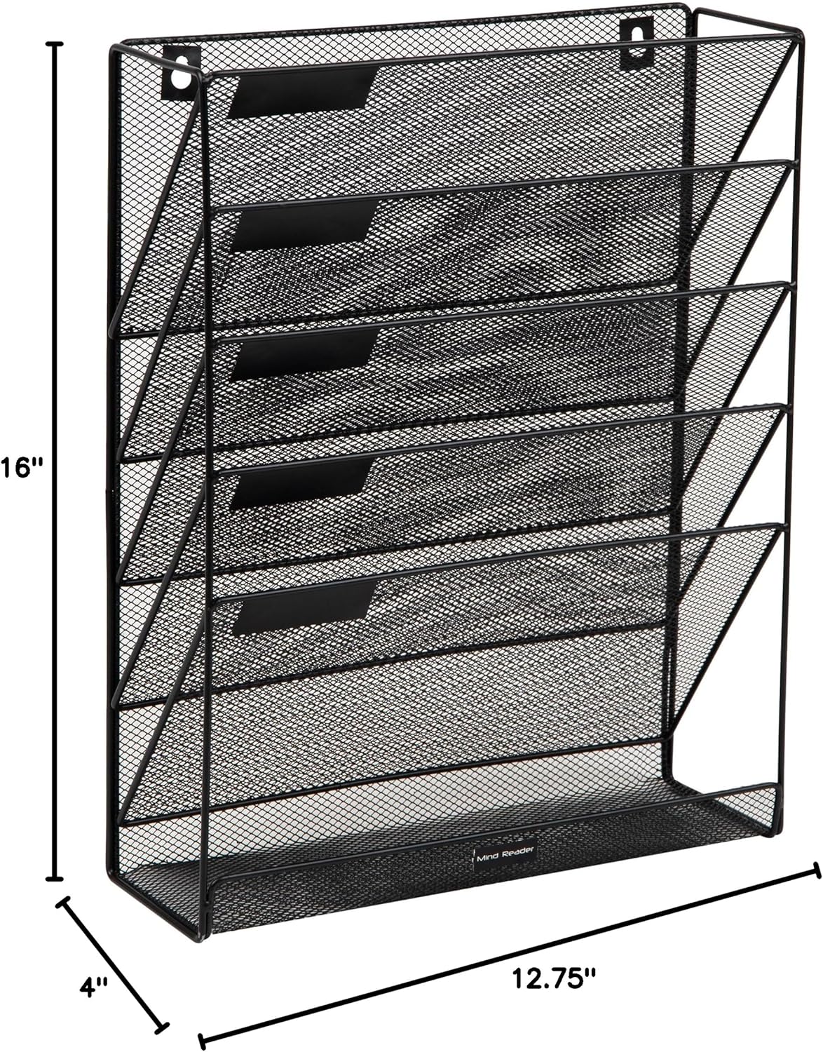 Mind Reader 5-Pocket Vertical File Storage, Desktop Organizer, Wall Mount, Office, Metal Mesh, Pink