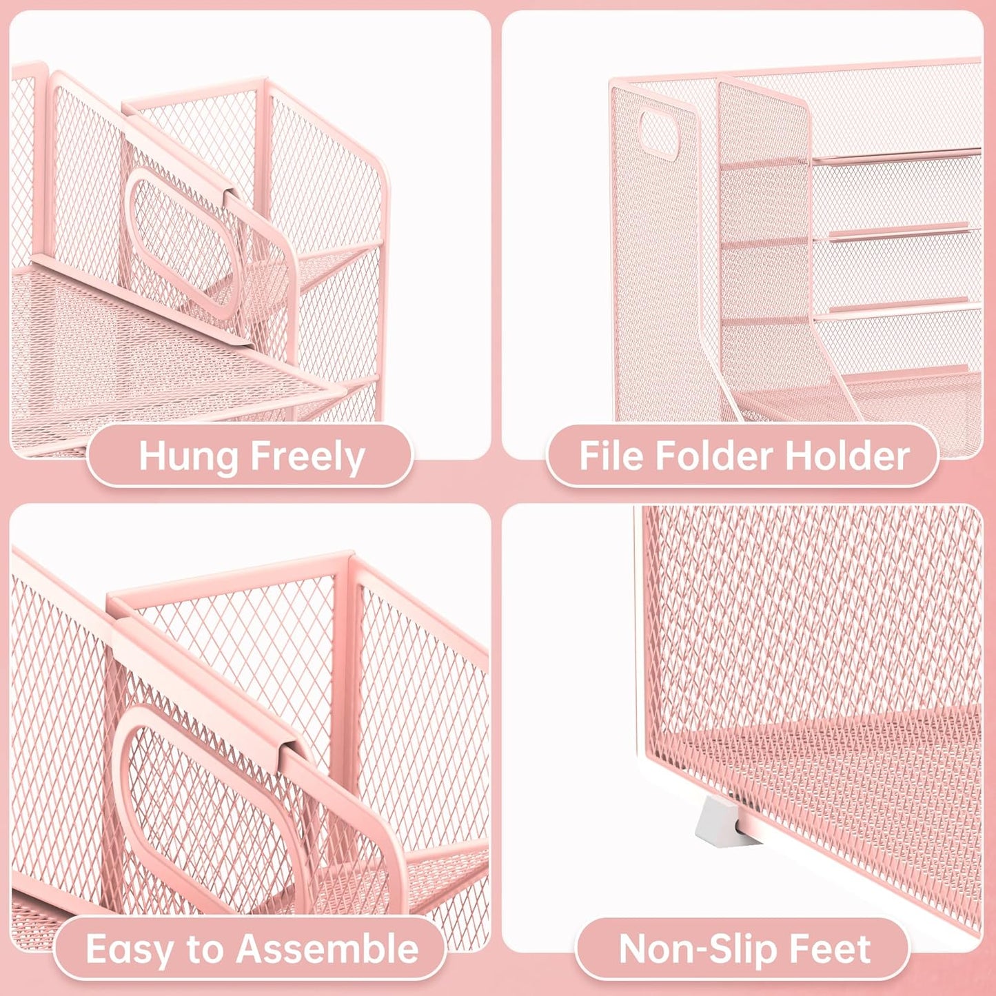 SUPEASY Desk Organizer with File Holder, 5-Tier Mesh Paper Letter Tray and 3 Tilted File Sorter for Office Supplies, Black