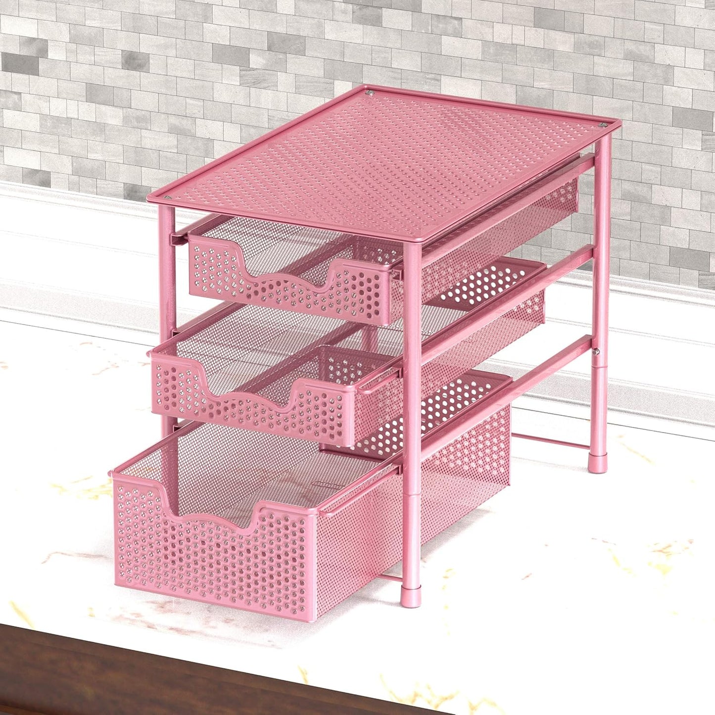 Simple Houseware Stackable 3 Tier Sliding Basket Organizer Drawer, Silver