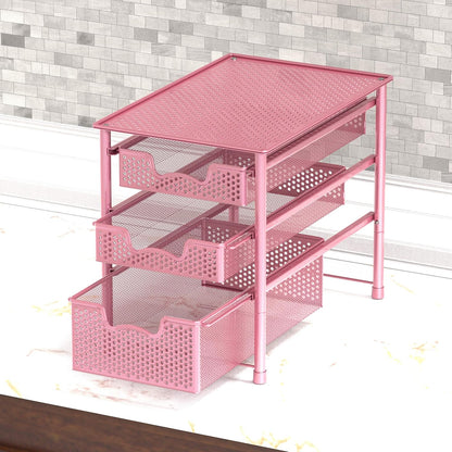 Simple Houseware Stackable 3 Tier Sliding Basket Organizer Drawer, Silver