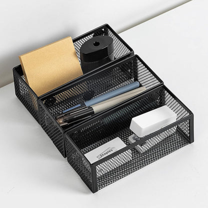 Amazon Basics Wire Mesh Pen Holder, Pencil Cup Desk Organizer for Stationery, Scissors, Office Caddy Storage, 3.7" x 3.3", Black