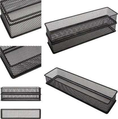 Annova Stackable Mesh Drawer Cabinet and Shelf Organizer Bins Storage Basket School Office Supply Holder Tray- Set of 2 (Gold, 3x3x2 Inch)