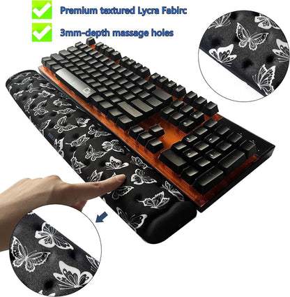 BRILA Keyboard Wrist Rest Support Cushion Pad for Computer, Laptop, Office Work, PC Gaming - Memory Foam Gel with Massage Holes Design - Non-Slip Easy Typing Wrist Pain Relief (Black Keyboard Pad)