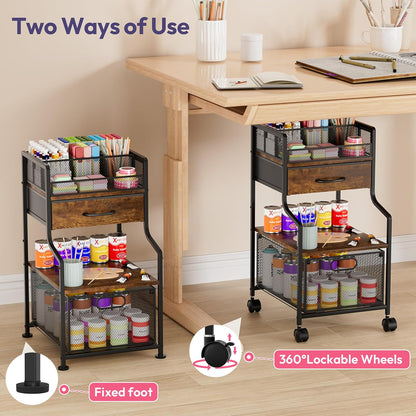 SWTYMIKI Rolling Under Desk Storage - Storage Cart with Drawers & DIY Divider - Art Cart Organizer on Wheels - Craft Rolling Utility Cart for Office, Craft Room & Studio Espresso