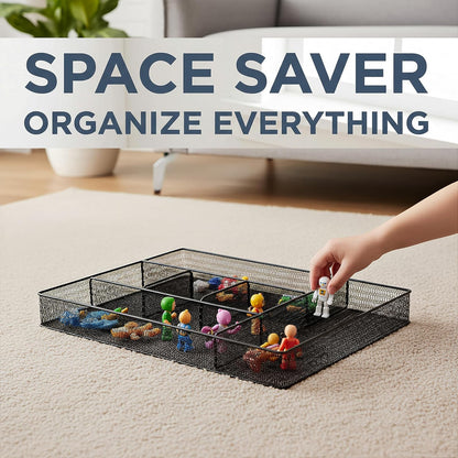 Hiceeden 2 Pack Mesh Desk Drawer Organizer, 16.1"x12.2"x2" Large Desk Organizer Tray with 2 Removable Dividers, 6 Compartment Metal Organizers for Home, Office, Makeup & Vanity