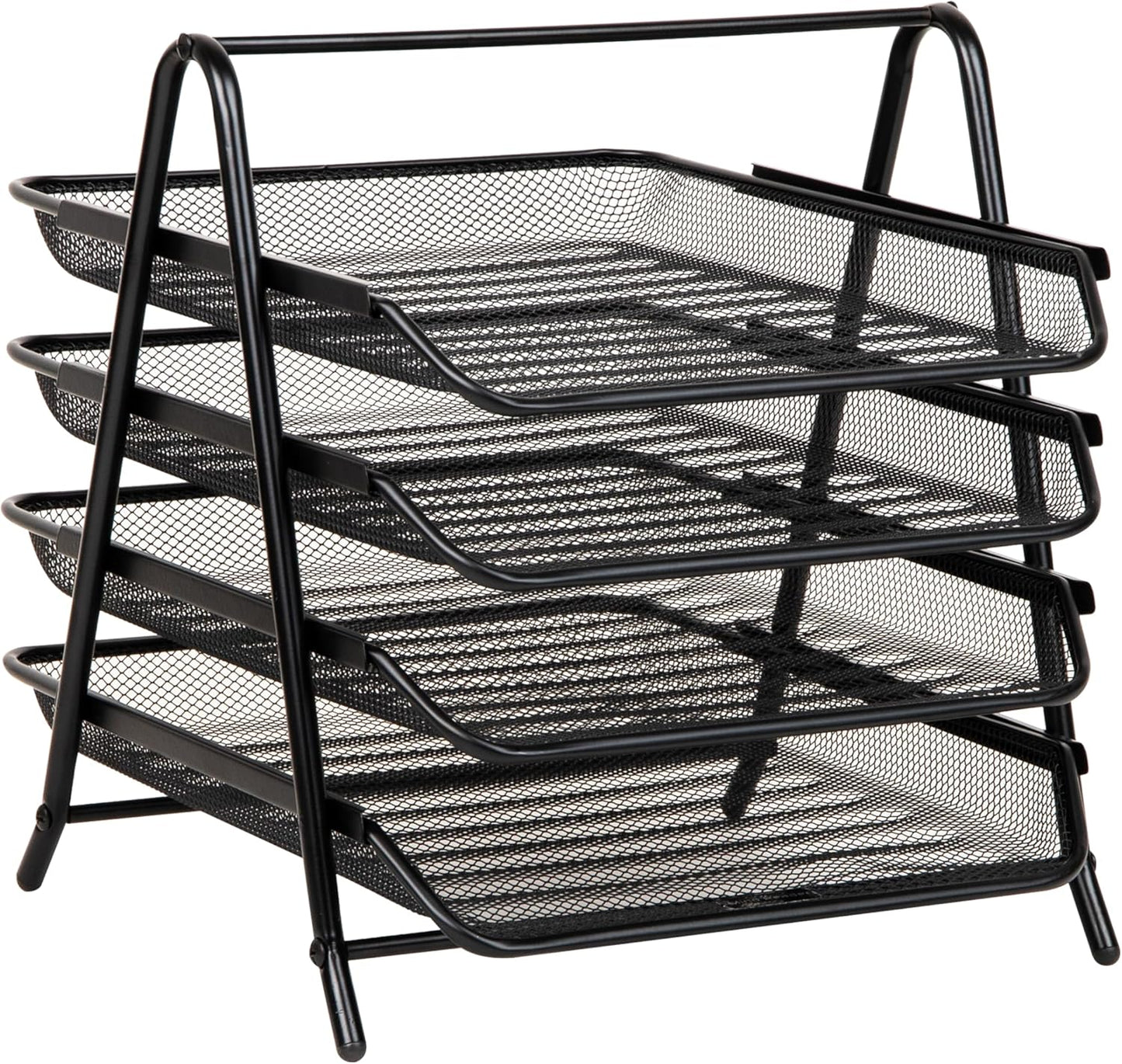 Mind Reader 4-Tier Paper Tray, Desktop Organizer, File Storage, Workspace, Office, Metal Mesh, 12"L x 13.75"W x 12.5"H, Black