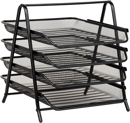 Mind Reader 4-Tier Paper Tray, Desktop Organizer, File Storage, Workspace, Office, Metal Mesh, 12"L x 13.75"W x 12.5"H, Black