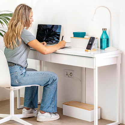 NATURE SUPPLIES Set of 2, Wood Cable Management Boxes, Large and Medium Cord Organizer to Hide Wires and Power Strips for TV, Desk, Computer, Router, Cable Storage and Home Office Organization, White