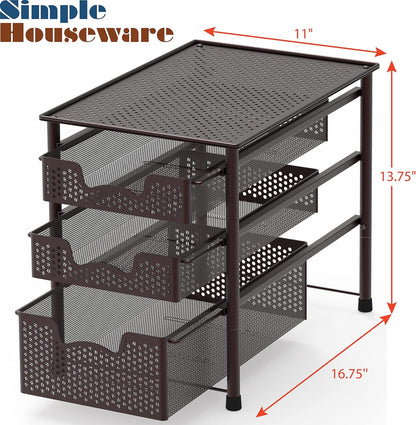 Simple Houseware Stackable 3 Tier Sliding Basket Organizer Drawer, Silver