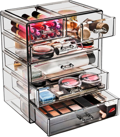 Sorbus Acrylic Makeup Organizer Set, 6-Drawer Vanity & Countertop Cosmetic Storage with Small & Wide Drawers, Clear Makeup Storage for Brushes, Lipsticks, Jewelry – Holiday Gift for Women & Teens
