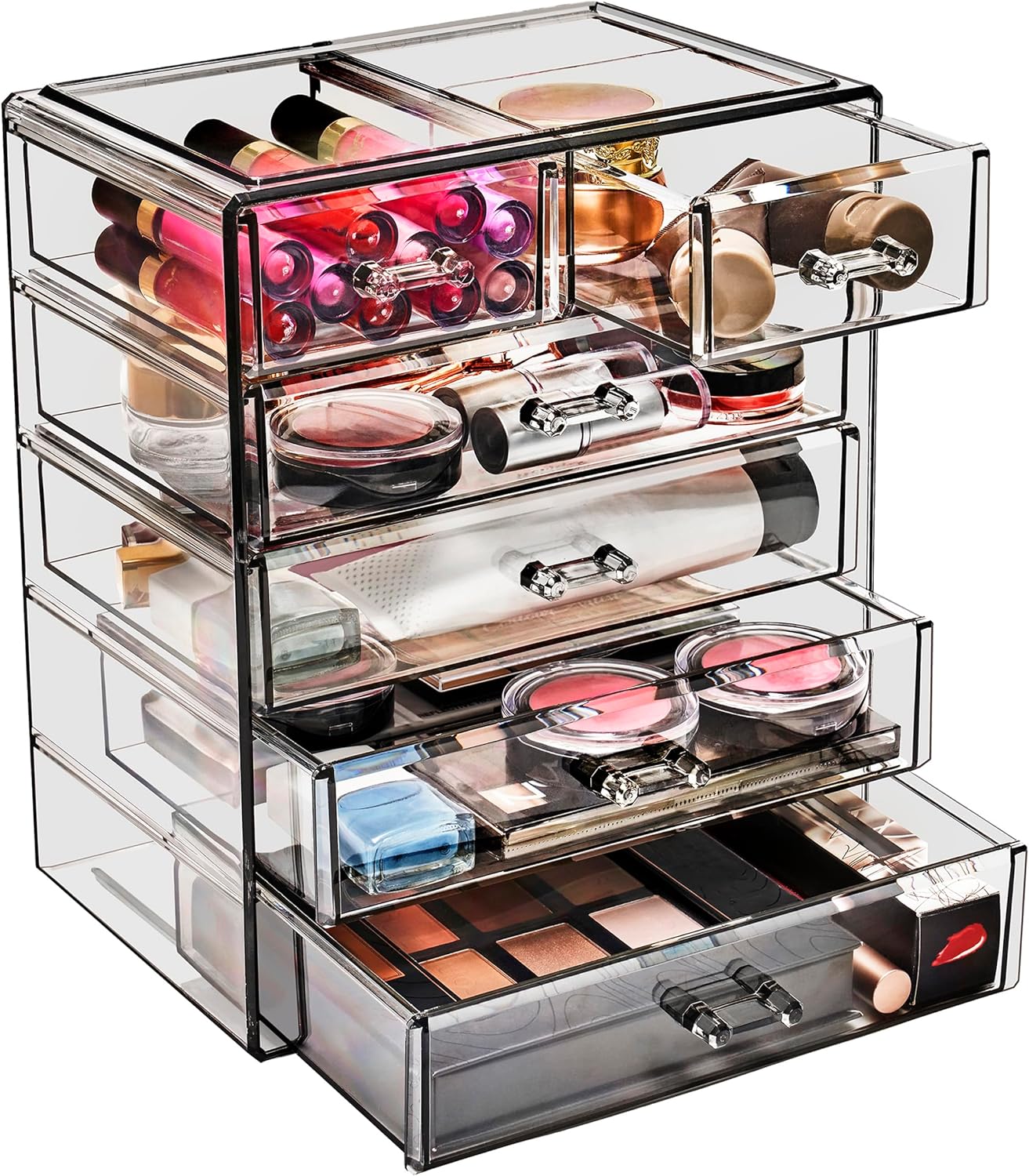 Sorbus Acrylic Makeup Organizer Set, 6-Drawer Vanity & Countertop Cosmetic Storage with Small & Wide Drawers, Clear Makeup Storage for Brushes, Lipsticks, Jewelry – Holiday Gift for Women & Teens