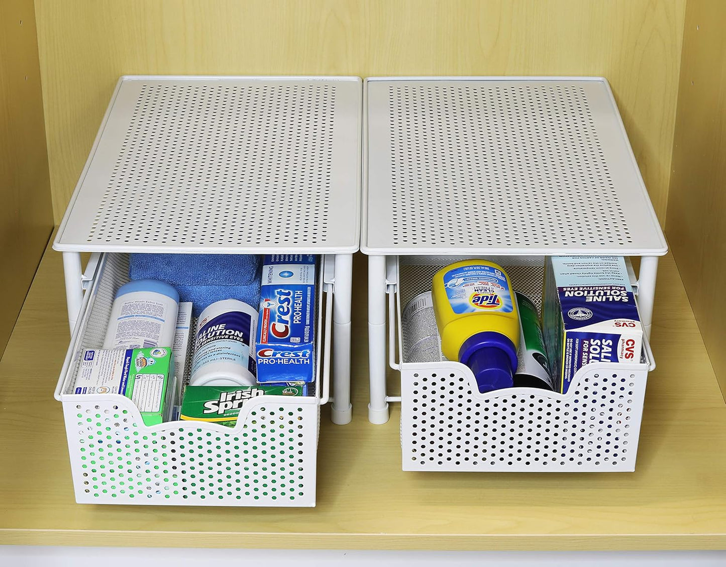 Simple Houseware Stackable 3 Tier Sliding Basket Organizer Drawer, Silver