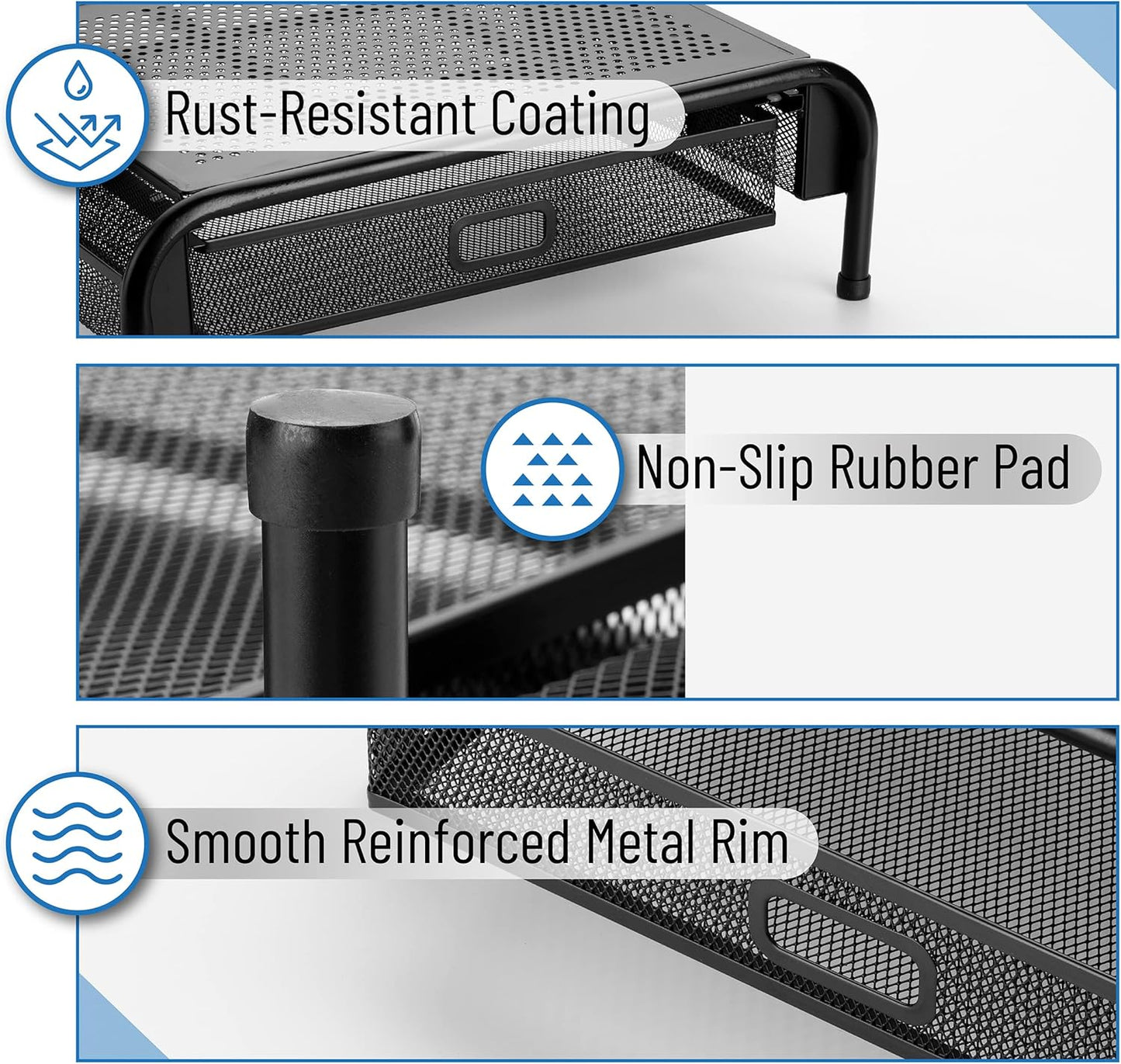 Mr. Pen- Metal Mesh Monitor Stand With Drawer, Computer Stand for Desk With Storage, Desktop Riser