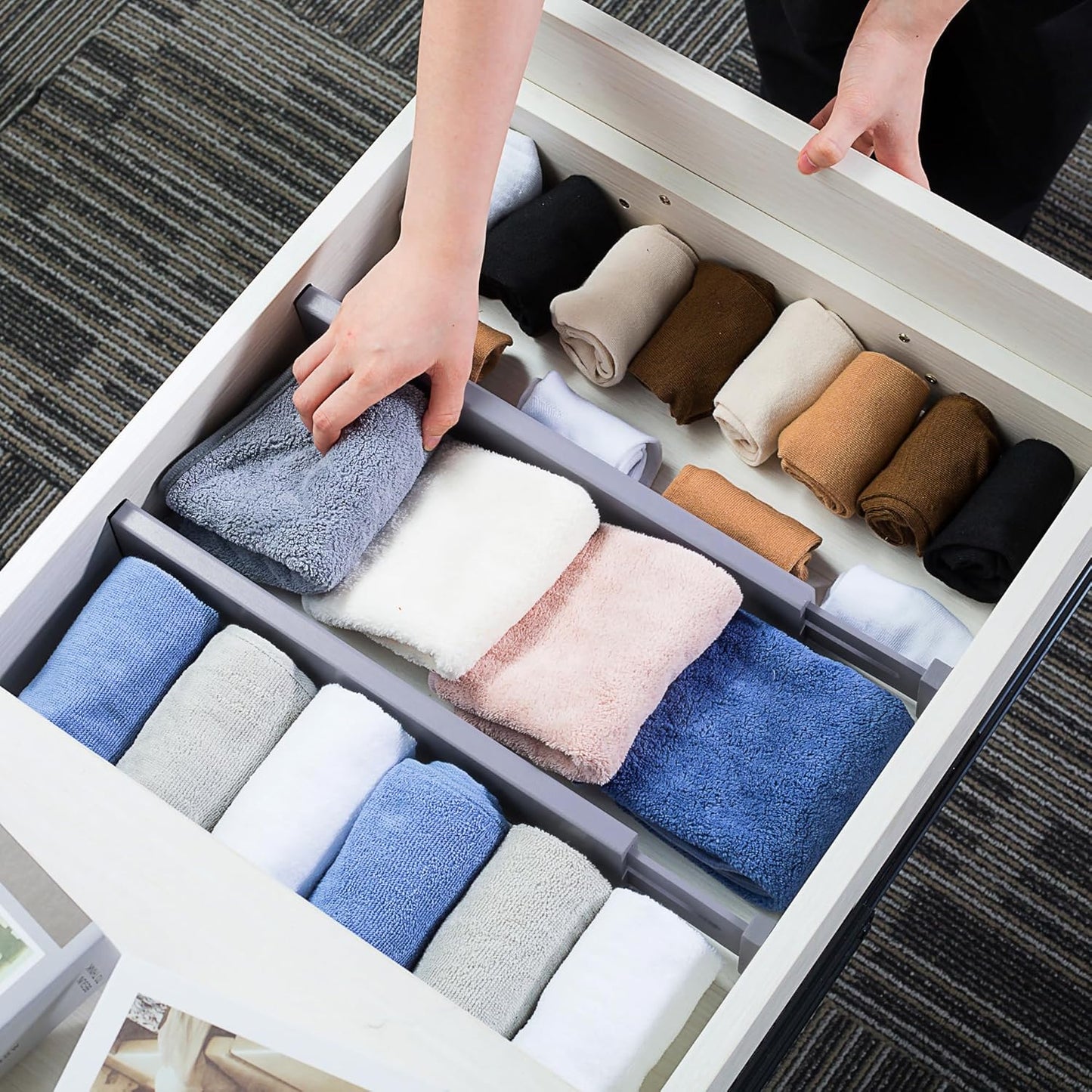 Utoplike 4 pcs Bamboo Kitchen Drawer Dividers Large, Adjustable Drawer Organizers, Spring Loaded, Expandable Organization Works in Kitchen, Dresser, Bathroom, Bedroom, Drawer, Desk