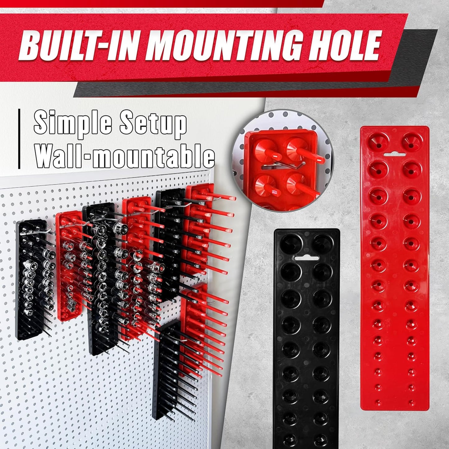 EACELIY 6-Piece Magnetic Socket Organizer Set, 1/2", 1/4" and 3/8" SAE & Metric Deep & Shallow Socket Holder Kit, holds 141 stanard Sockets, attaches to steel box/tool cart (sockets not included)