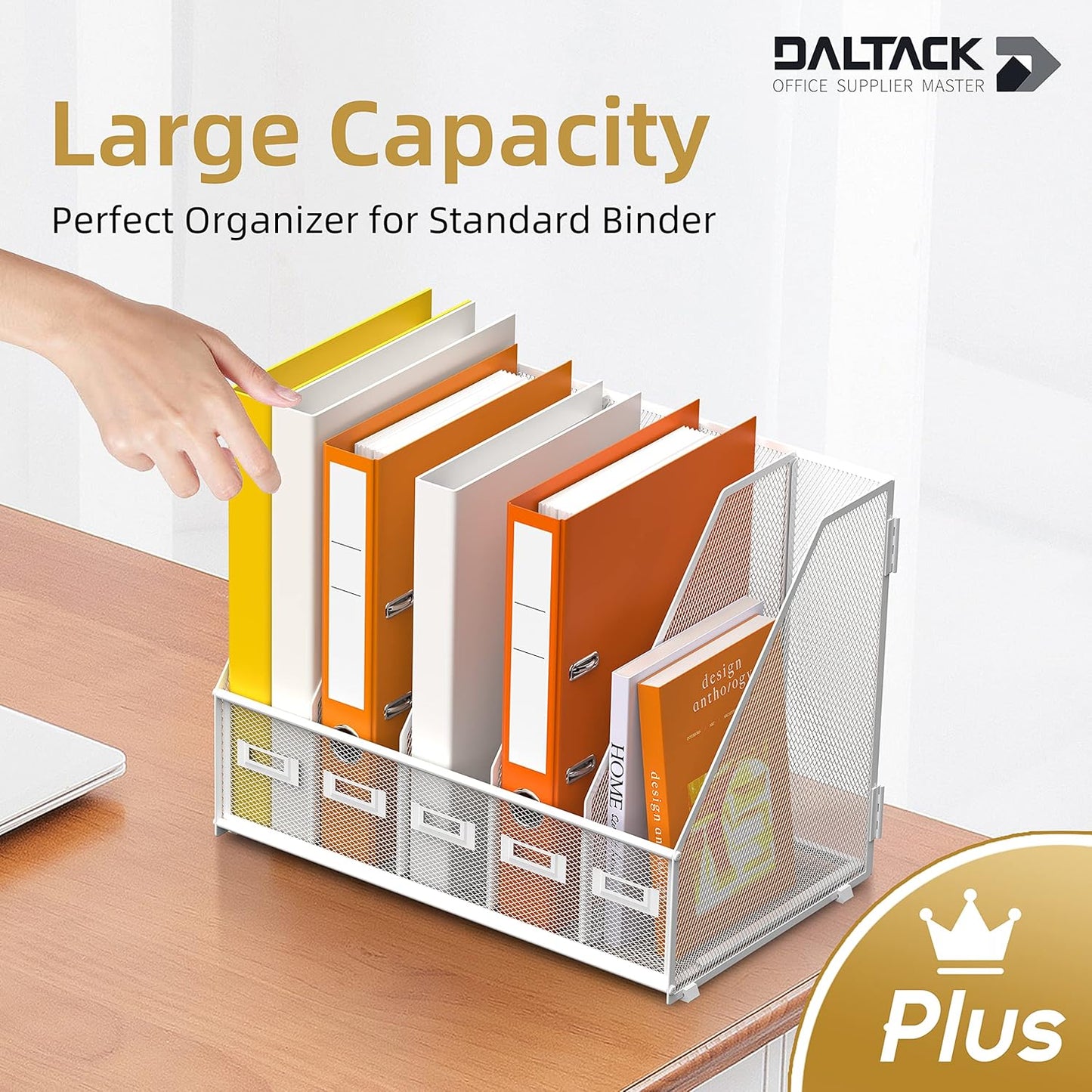 DALTACK 5 Vertical Compartments Magazine File Holder, Binder Organizer, Metal Desk Organizers for Office Home School Classroom Organization, Black