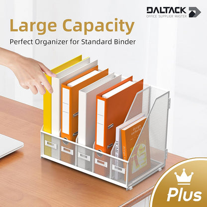 DALTACK 5 Vertical Compartments Magazine File Holder, Binder Organizer, Metal Desk Organizers for Office Home School Classroom Organization, Black