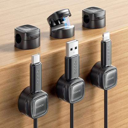 6 Pack Magnetic Cable Clips – Cord Organizer & Holder, Toocki Adhesive Cable Management, Wire Holder for USB Charging Cables, Ideal for Home, Office, Car, Desk, and Nightstand-Purple