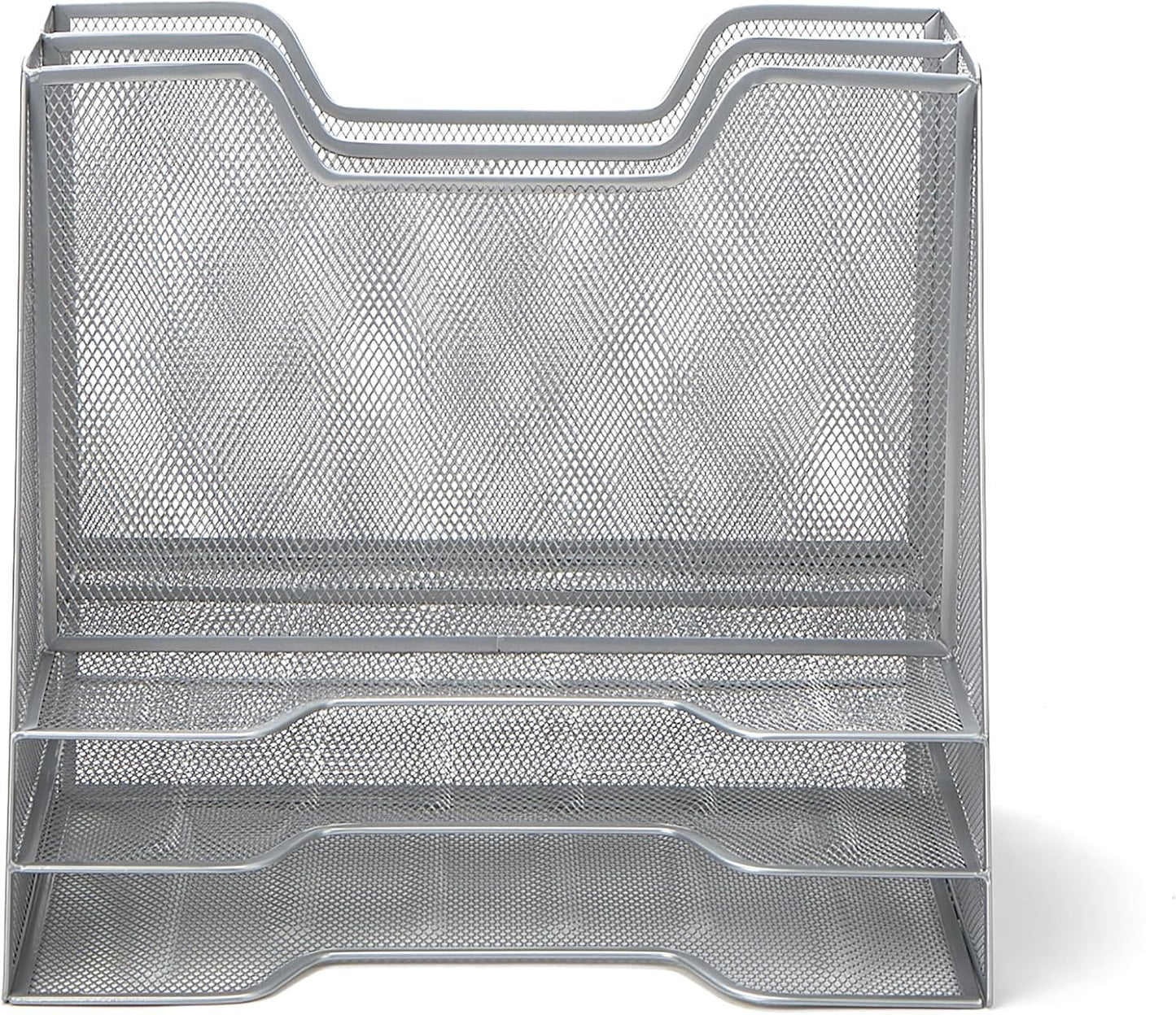 Mind Reader Metal Mesh Desktop File Organizer, 3-Tier Paper Tray with 5 Compartments, Office Mail Sorter, White