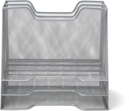 Mind Reader Metal Mesh Desktop File Organizer, 3-Tier Paper Tray with 5 Compartments, Office Mail Sorter, White