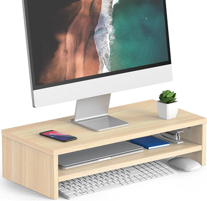 FITUEYES Monitor Stand - 2 Tier Computer Monitor Riser Shelf, Wood Desktop Stand for Laptop Computer Screen, Desk Organization, Office Supplies