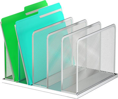 Kuntine.B Desk File Organizer 5 Sections Upright Mesh Desktop Organizer File Sorter Office Organization File Holder for Home, Office & Classroom