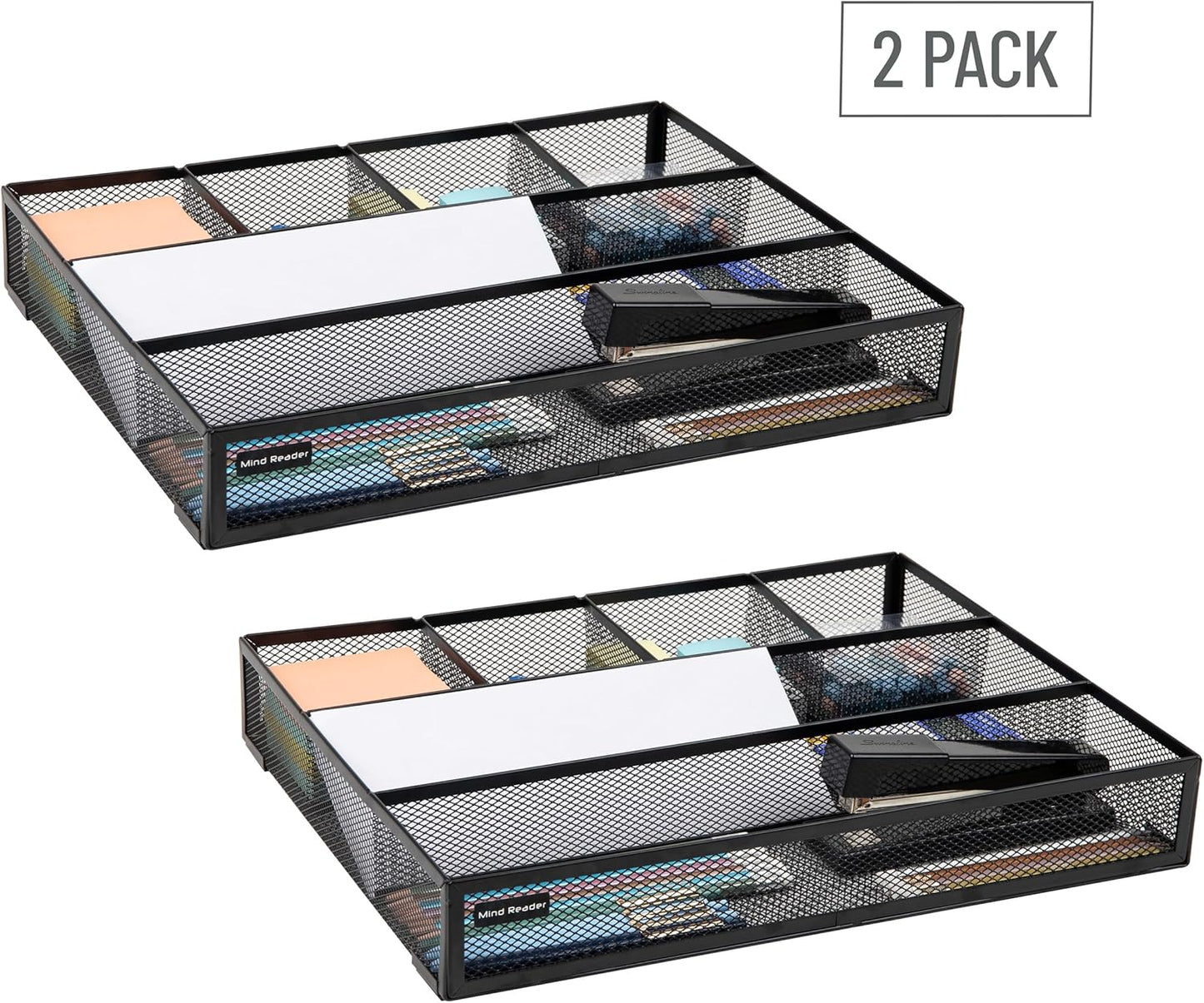 Mind Reader Expandable Mesh Desk Drawer Organizer, Adjustable from 9.25" to 17.125", Office Supply Storage Tray, Makeup Organizer, Black