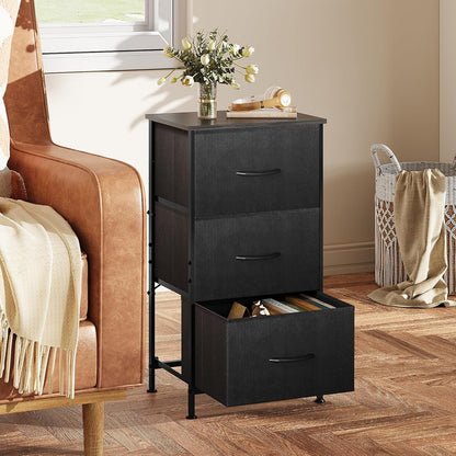 WLIVE Dresser with 3 Drawers, Fabric Nightstand, Cabinet with Wheels, Organizer Storage Dresser for Bedroom, Office, Entryway, Closets, Sturdy Steel Frame, Wood Top, Easy Pull Handle, White