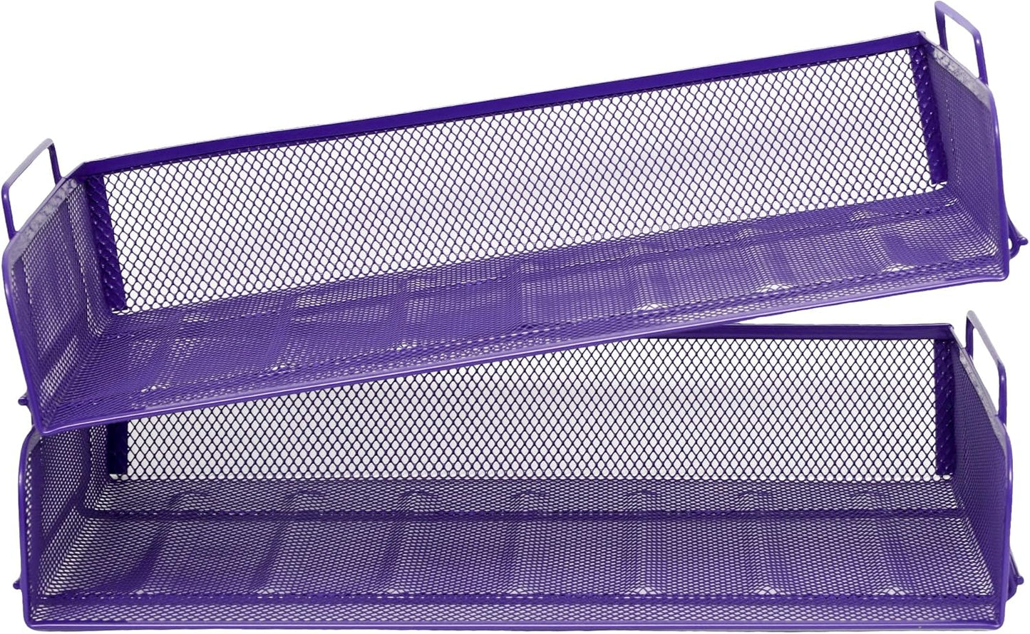 EASEPRES 2 Pack Stackable Desk Paper Tray, Metal Mesh Desktop Document Letter File Organizer for Office Home School, 13.5'' L x 9.75'' W x 5.5'' H, White