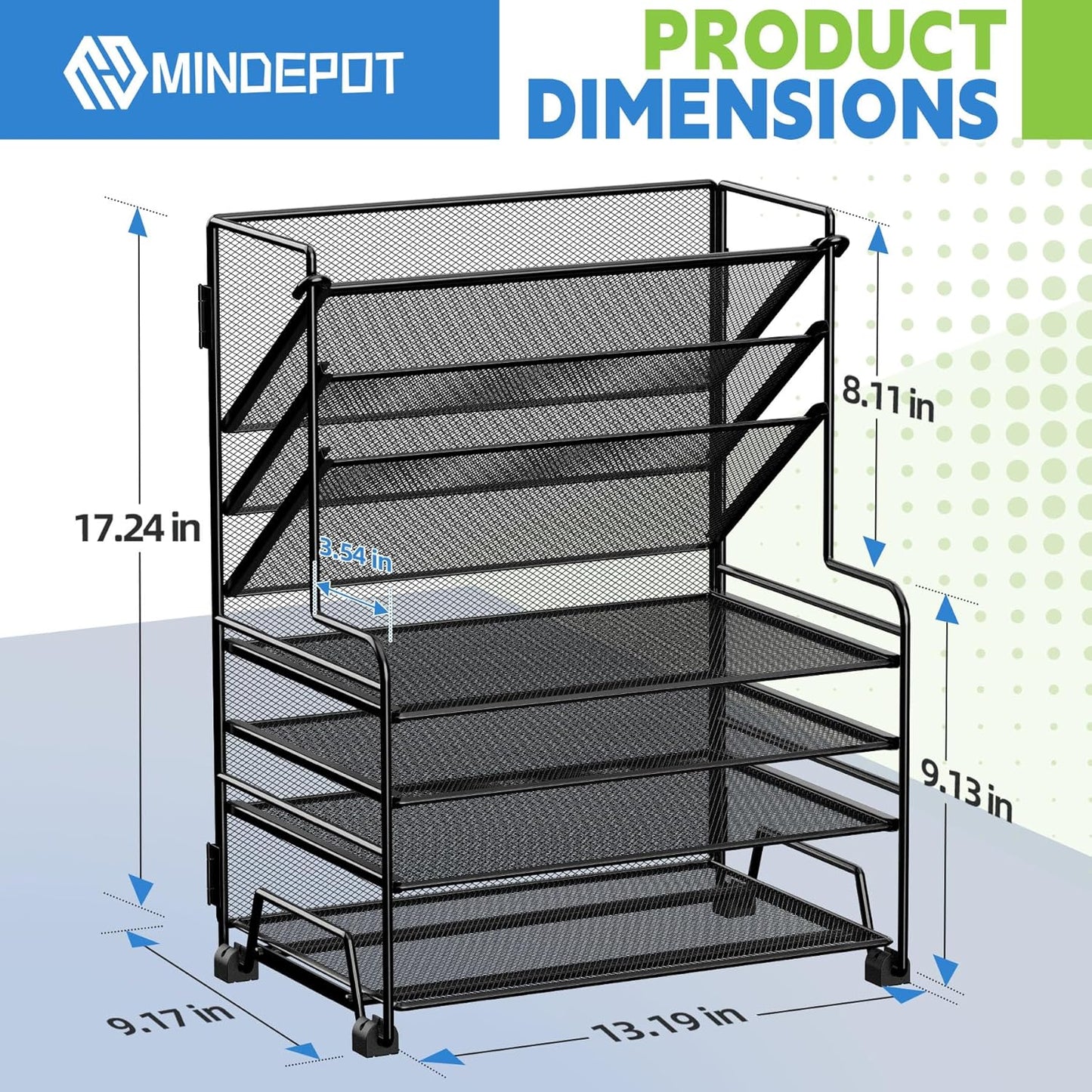 MINDEPOT 4-Tier Paper Organizer + 3-Pocket File Holder + Drawer + Pen Holders, Desktop File Organizers Paper Tray for Office Accessories School Classroom Organization (Black)