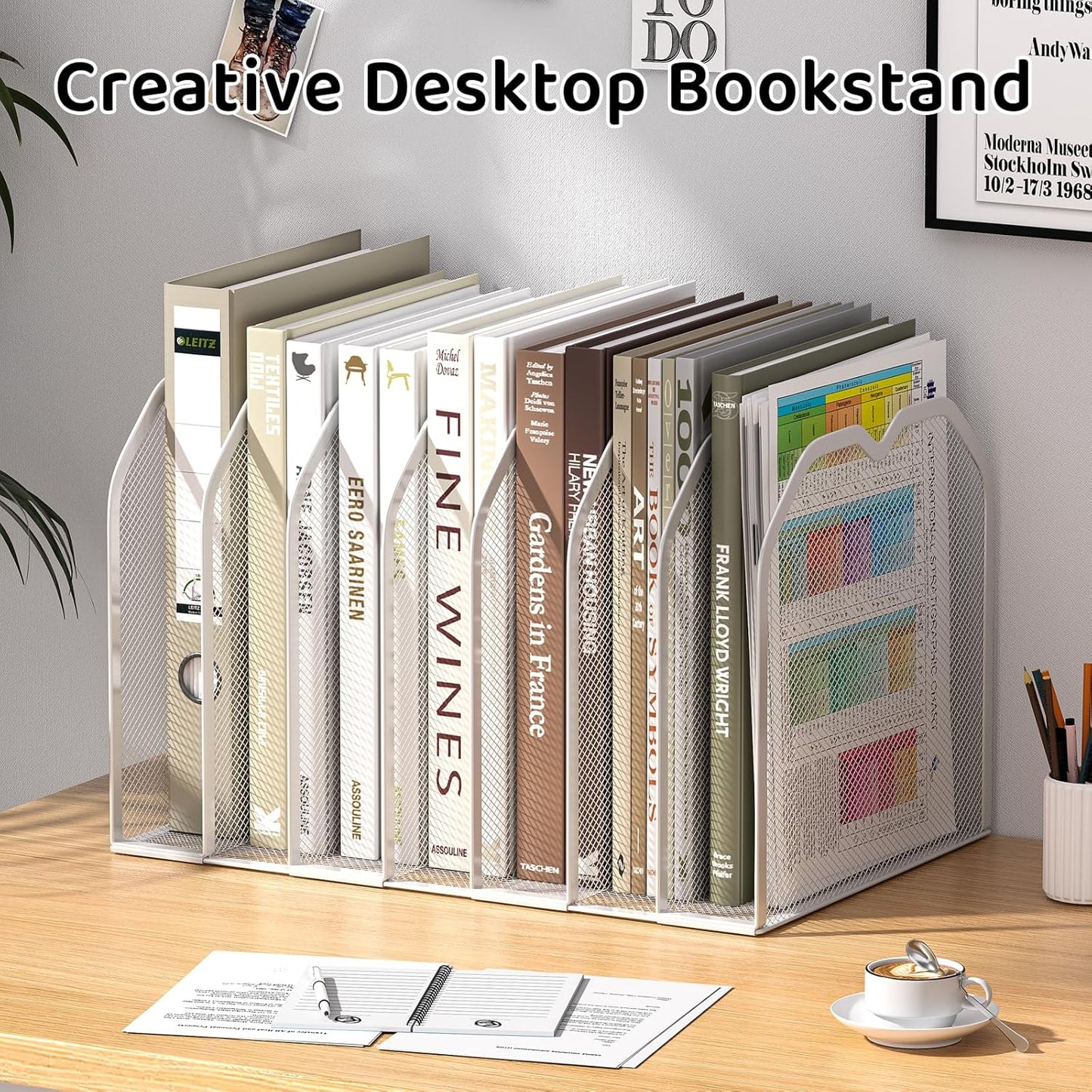 FANXIYQ Metal 7-Section File Folder Organizer for Desk | Vertical Office File Holder | Heavy-Duty Mesh Document Sorter for Books, Binders, Laptops | Black Desk Organizer (12.8”x8.5”x7.9”)