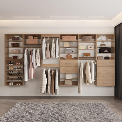 4-Drawer Stackable Storage Organizer Unit for Closet, Modular Wood Closet Storage Bins with Drawers, Closet She-lf Organizer Basket for Hanging Clothes, Wood, 25.5"W